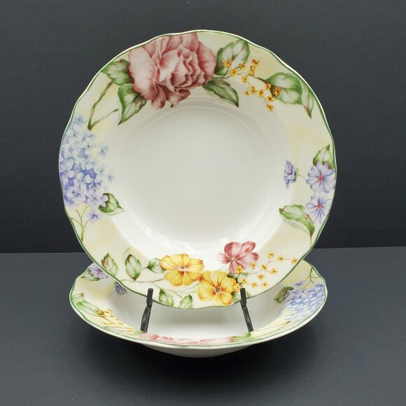 Westbury Court Christina Rim Soup Bowls Jessica McClintock Floral China Bowls - Picture 1 of 9
